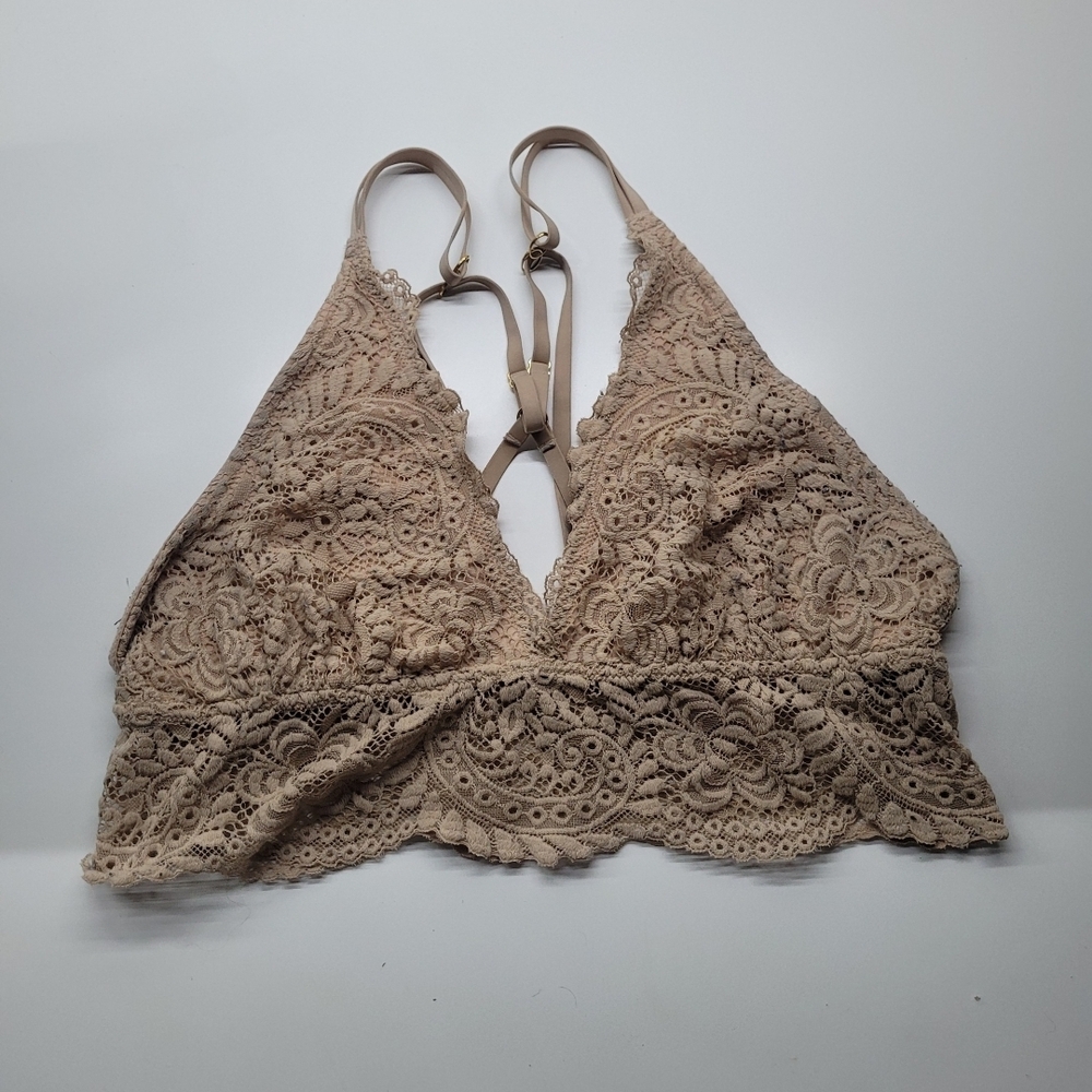 Aerie Floral Lace Bralette in Beige